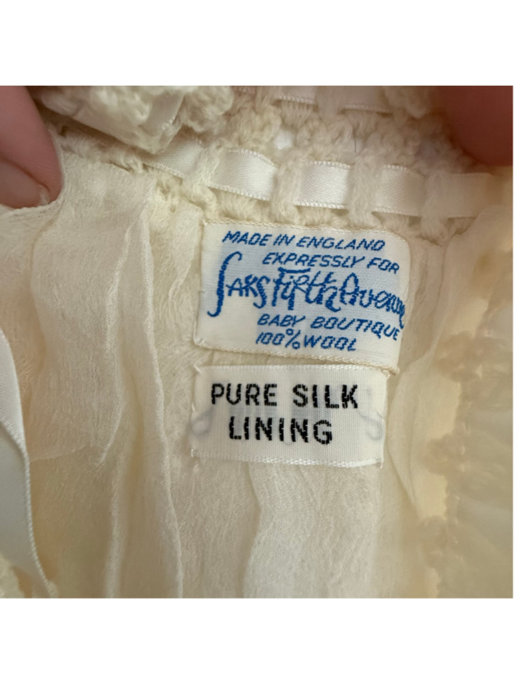 Vintage Saks Fifth Avenue Wool Silk Lace Baby Cardigan Coat Cream 0-3 months - Picture 3 of 8